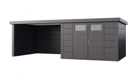 22X10 Telluria Eleganto Steel Shed with canopy Extension (LEFT) (Anthracite Example)