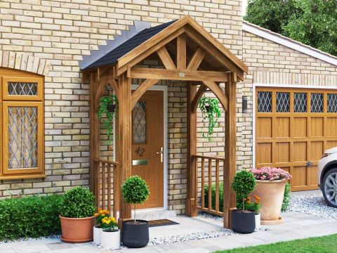 Thunderdam Wooden Porch Canopy With Balustrades